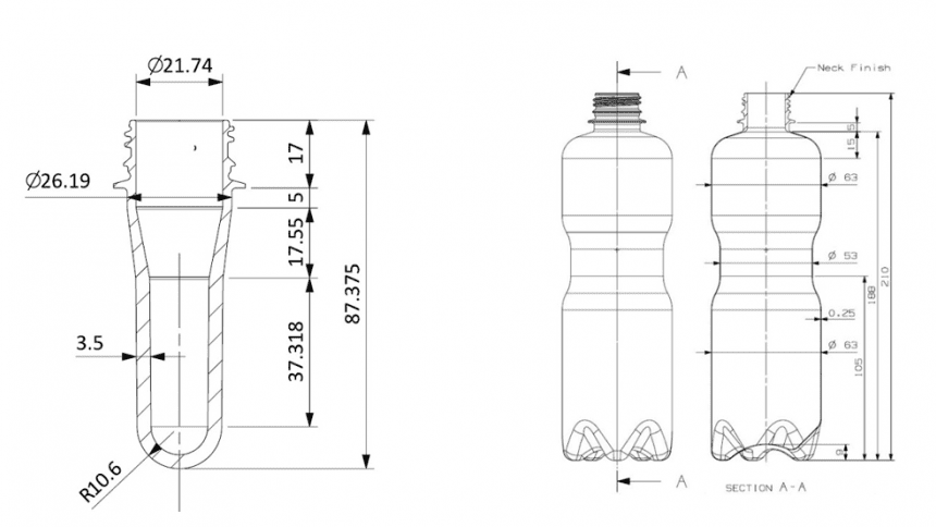 Technisch ontwerp van de fles